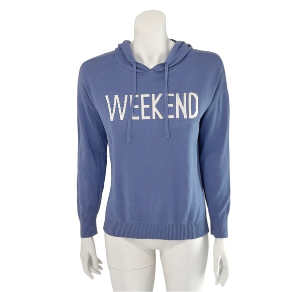 Rachel Zoe Weekend Hoodie Lightweight Knit Sweater Pullover Top Long Sleeve Blue - Picture 2 of 14